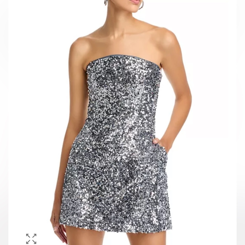 Bardot Sparkling Silver Strapless Karoline Paillette Dress